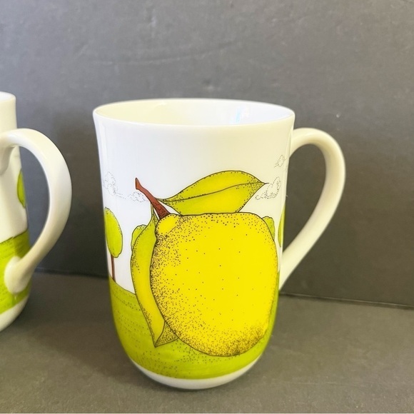 Dept 56 Orchard Pattern Mugs Lynda Sylvester Orange Lemon Pear Apple Fall Lot 4x - Picture 3 of 14